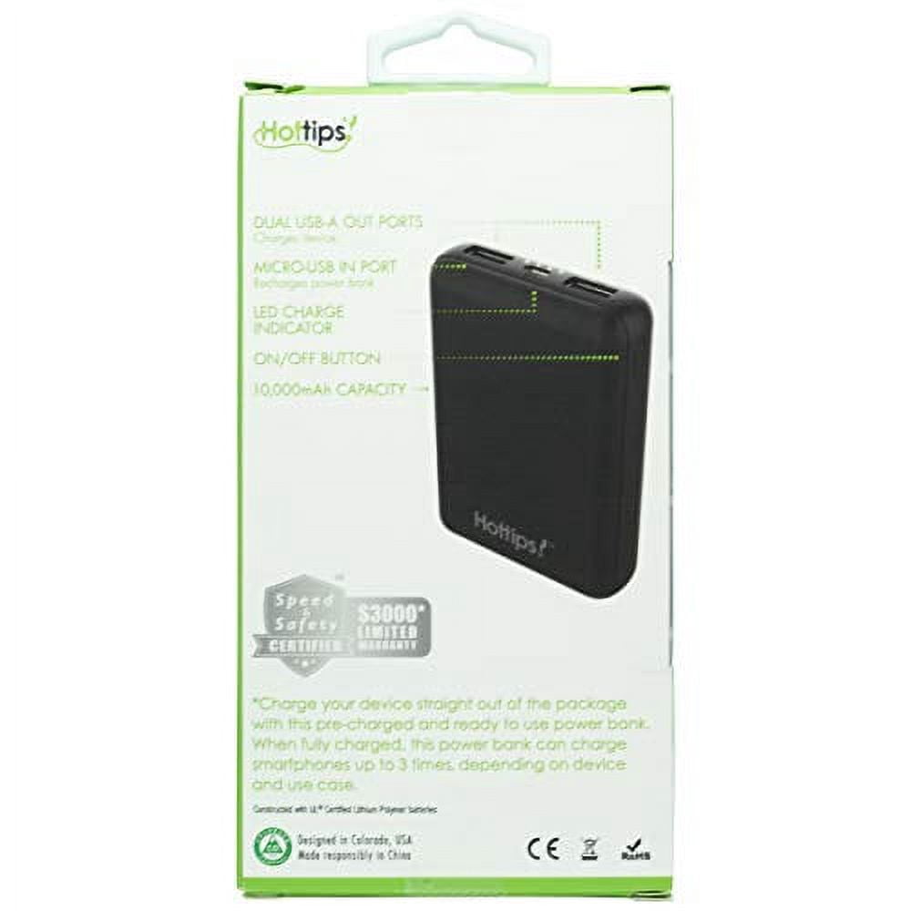 Hottips 2343416 10000 mAh Ultra Thin Polymer Power Bank, Astro Black - Case of 48