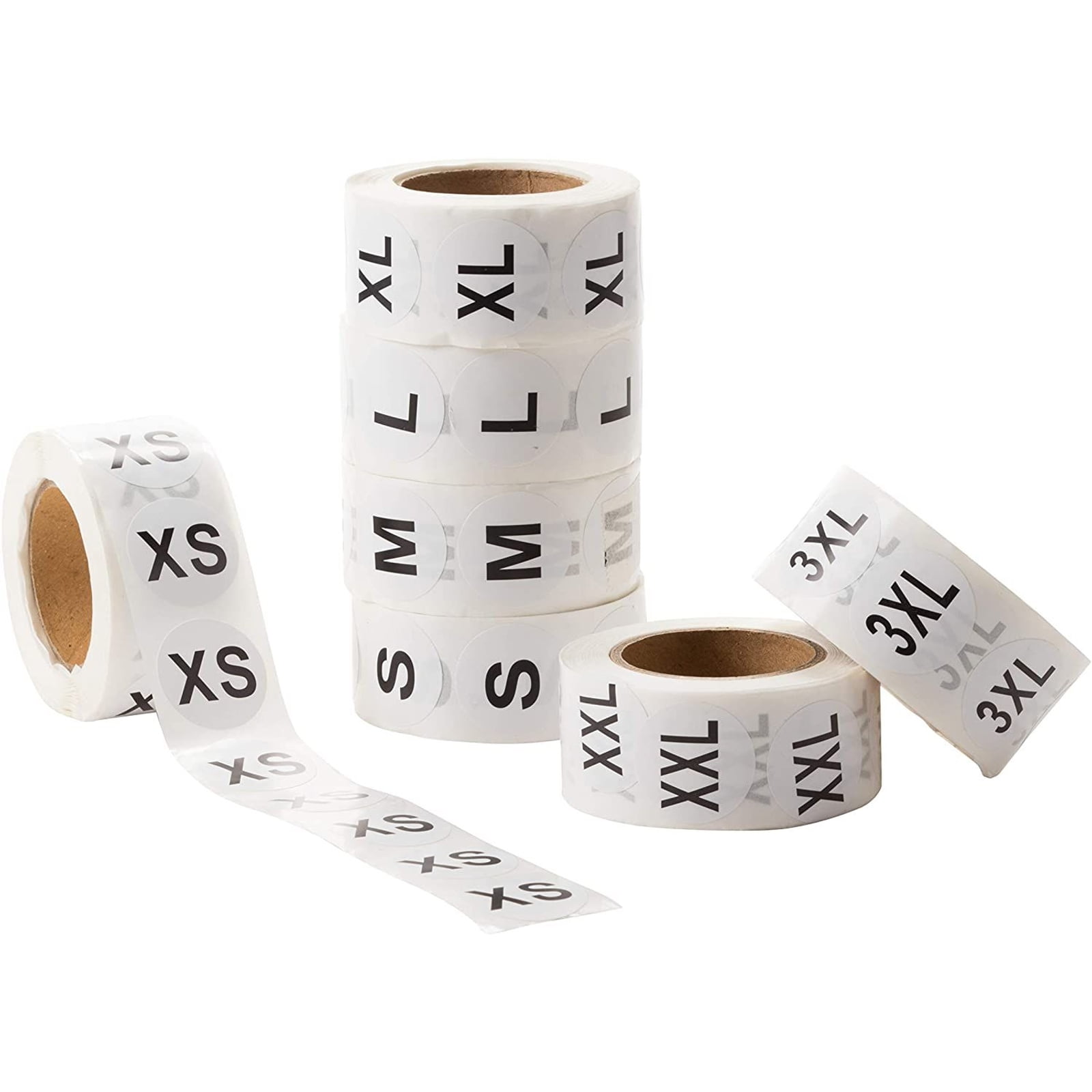 3500 Pcs Size Labels, Clothing Size Stickers for Retail, 7 Rolls in Total, XS, S, M, L, XL, XXL & 3XL, 1 in.