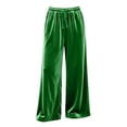 thumbnail image 4 of Women's Soft Velour Wide Leg Pants Drawstring Elastic Waist Loose Palazzo Trousers with Pockets Casual Party Loungewear Trousers Green, 4 of 9