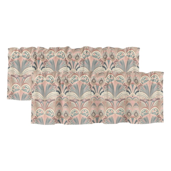 Boho Valances for Windows 2 Pack, Ocean Shell Window Valance Curtains for Kitchen, Rod Pocket Short Curtains for Small Windows, Bathroom Bedroom Living Room Decor, 42"W x 12"L