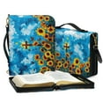 thumbnail image 3 of FOR U DESIGNS Brown Cross Bible Case with Strap Sunflower Butterfly Sturdy Bible Protective Carrier Size Large Church PU Bible Bags for Women Organizer Christian Bible Bag with Handle, 3 of 7