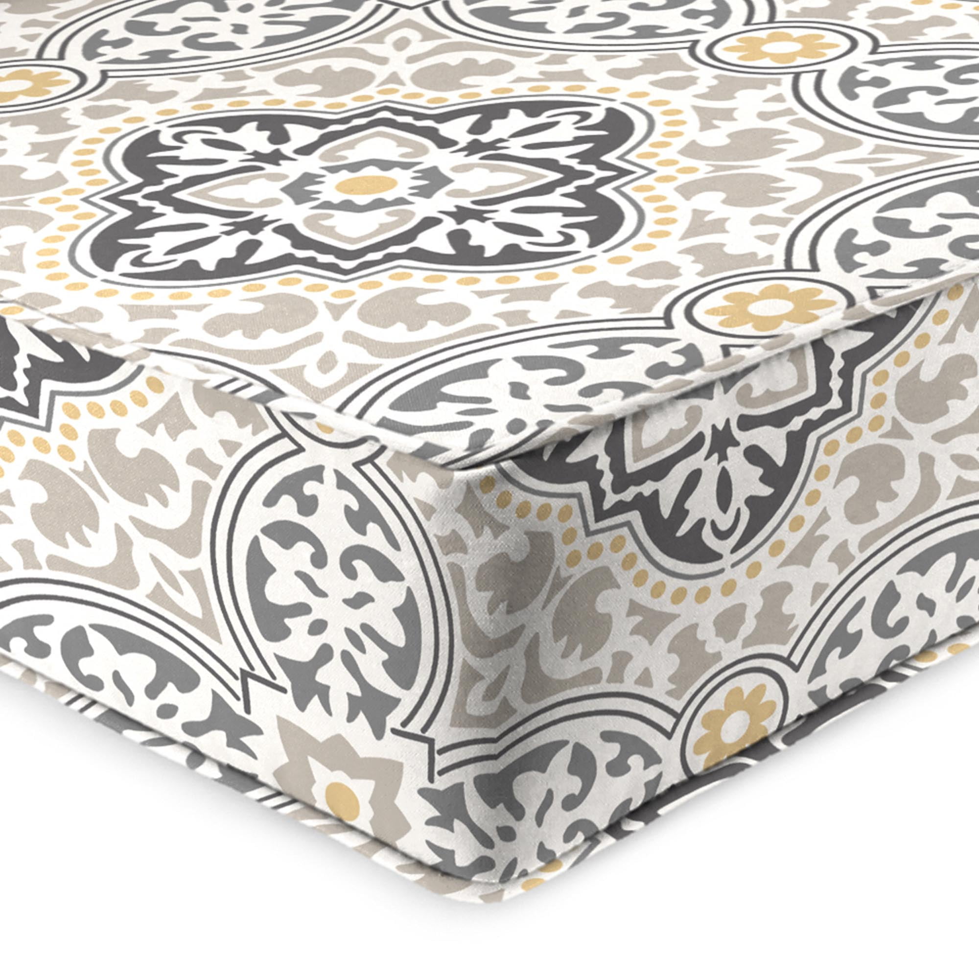 Jordan Manufacturing 46.5" x 24" Rave Grey Quatrefoil Rectangular Outdoor Deep Seat Chair Cushion Set with Welt