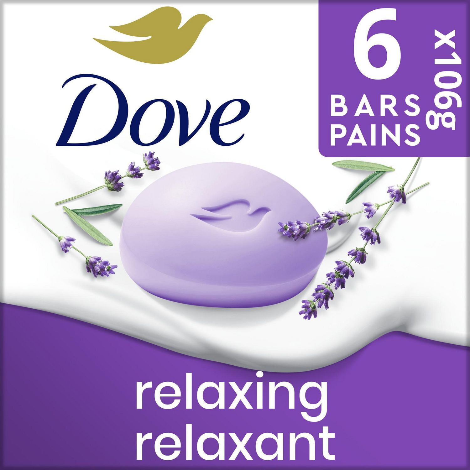 Dove Beauty Bar Soap for moisturized Skin, Relaxing Lavender Oil & Chamomile Calms dry Skin, 106g (Pack of 6)