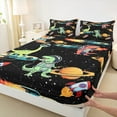 thumbnail image 3 of Feelyou Kawaii Dinosaur Kids Twin Sheet Sets, Mystic Outer Space Twin Fitted Sheet, Stars Rocket Planet Flat Sheet, Microfiber Bedroom Decor, 3pcs, 3 of 7