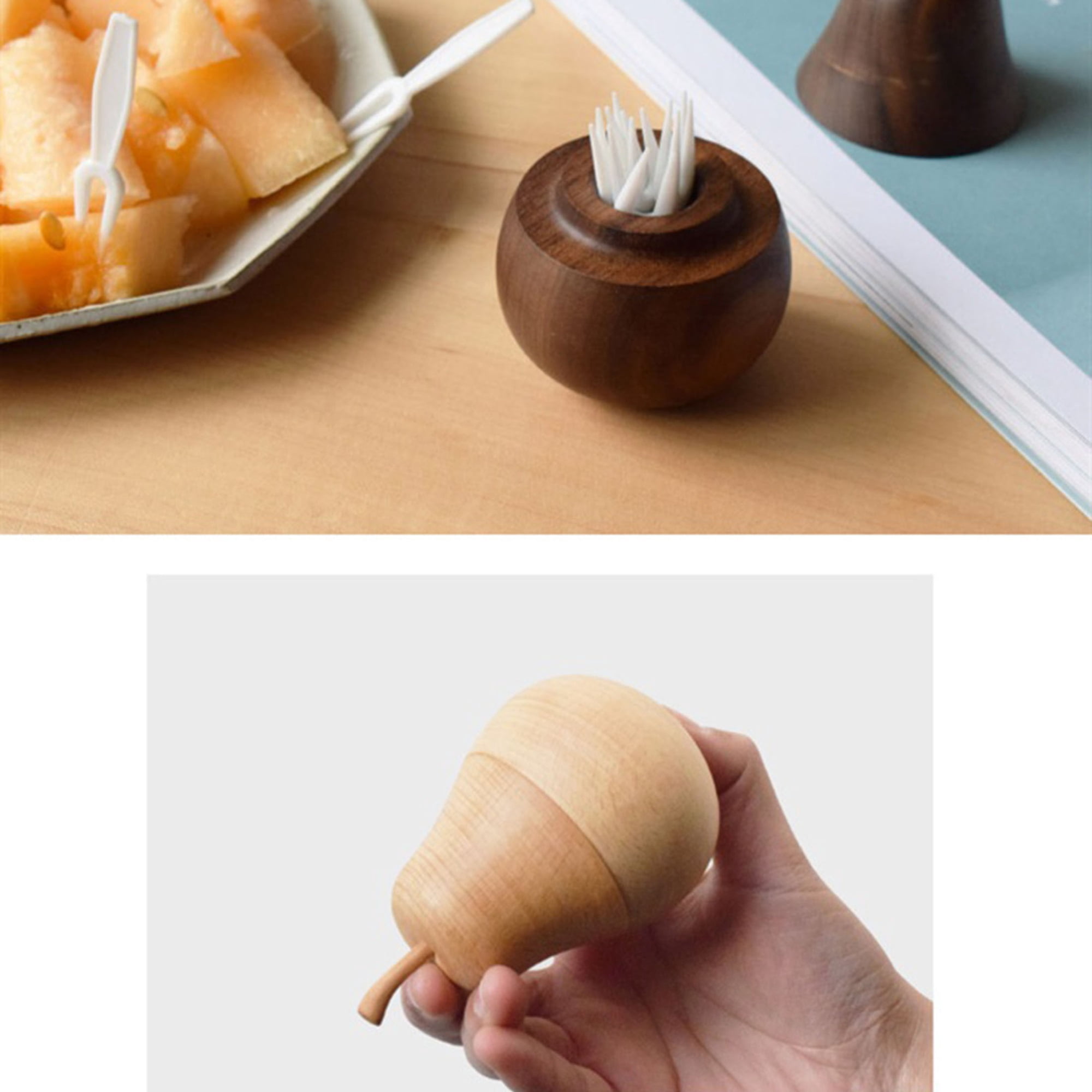 Pear Toothpick Holder Dispenser Creative Cute Toothpick Box Wooden Fruit Ornaments