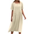 thumbnail image 1 of CHOK Robe Midi Décontractée en Coton et Lin pour Femmes Col Rond Manches Courtes Été Coupe Ample Robes Fluides Confortables Grande Taille, 1 of 7