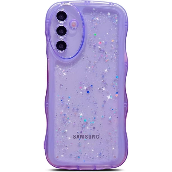 for Samsung Galaxy A15 5G Phone Case 6.5", Glitter Clear Bling Star Transparent Matte Cute Curly Wave Frame Camera Lens Cover Protection Shockproof Protective Bumper for Women