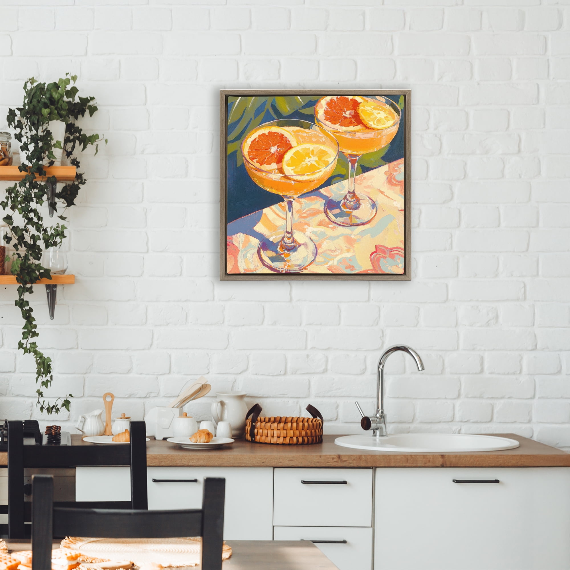 Stupell Industries Fruity Summer Cocktails Brown Framed Floater Canvas Wall Art, design by Petal Prints Design