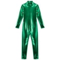thumbnail image 4 of TiaoBug Kids Girls Metallic Full Body Unitard Gymnastics Jumpsuit Shiny Mock Neck Bodysuit Dancewear Green S/120, 4 of 7