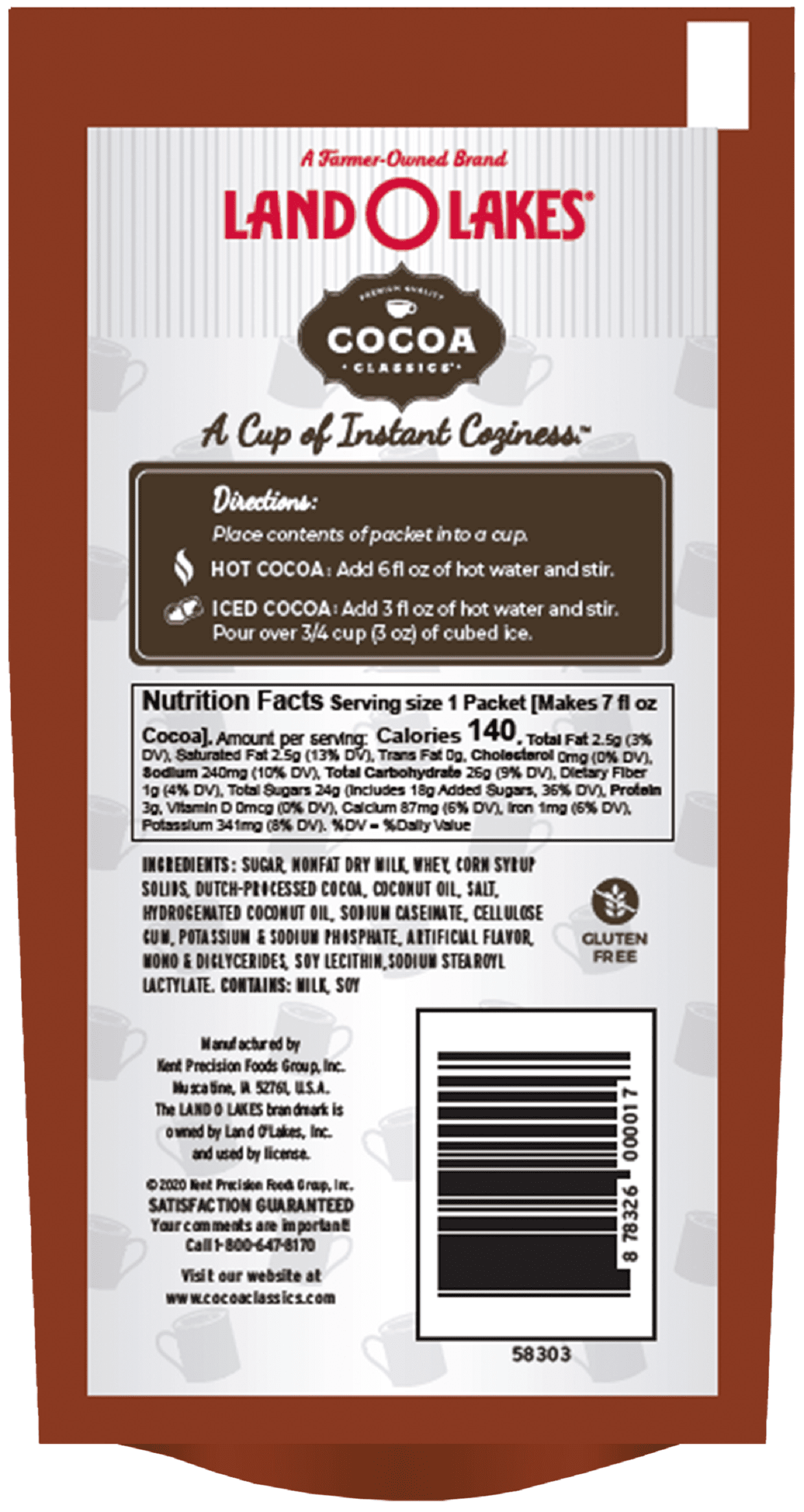 (4 pack) Land O Lakes Chocolate Supreme Hot Cocoa Mix, 1.25 oz. 1 Packet (35g) Serving Size