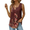 thumbnail image 2 of JGGSPWM Women's Square Collar Tank Tops Vintage Floral Print Sleeveless Pleated Tanks Vest Loose Fit Flowy Dressy Casual Blouses Wine L, 2 of 5