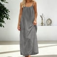 thumbnail image 3 of longantii Casual Dresses for Women Sleeveless Backless Cami Dress Spaghetti Strap Flowy Beach Summer Loose Vacation Maxi Sundress Gray XXXXXL, 3 of 9