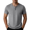 thumbnail image 2 of DPTALR Men's Solid Color Short Sleeve Henley T-Shirt With 3 Buttons,Gray,Big Men's,Tall Men's L,Young Men's T-shirt, 2 of 6
