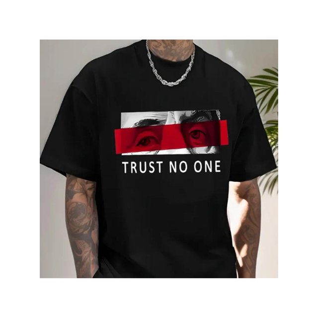 Men Cotton T-Shirt "Trust No One" Digital Print Graphic T-Shirt S-5XL Casual Short Sleeve for Unisex