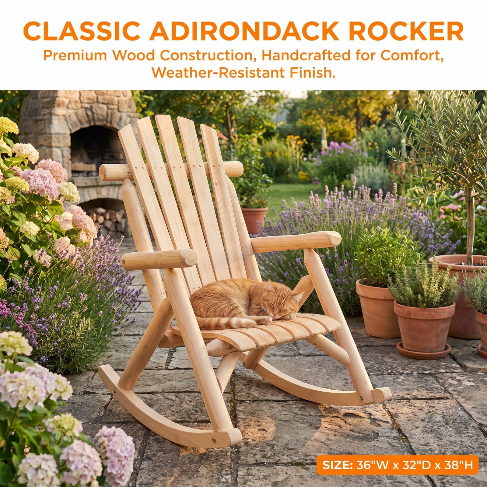 Furnibear Outdoor Rocking Chair for Patio Garden Backyard Outdoor Fir Wood 330 lbs Capacity Brown/Natural