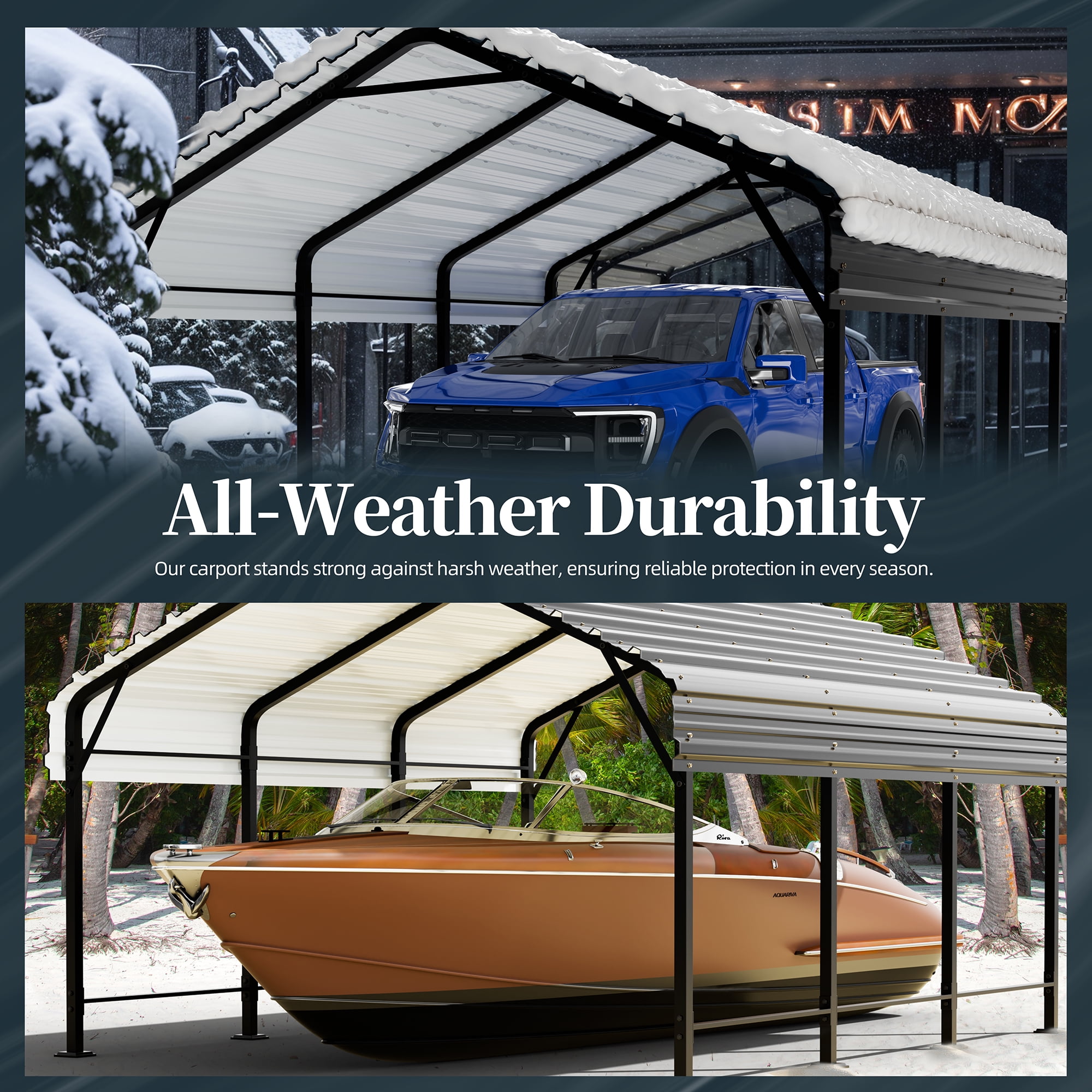 Walsunny Steel Carport 12X15 FT Heavy Duty Carport Canopy with Galvanized Steel Roof and Frame Metal Carport