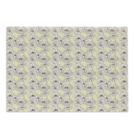 Floral Vintage Cutting Board, Delicate Flowers and Swirling Polka Dots, Decorative Tempered Glass Cutting and Serving Board, in 3 Sizes, by Ambesonne