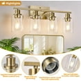 thumbnail image 3 of 4 Light Bathroom Light Fixtures, Brass Vanity Lights for Bathroom with Clear Glass Shades, Modern Bathroom Wall Sconces for Mirror Living Room Cabinet, 3 of 14