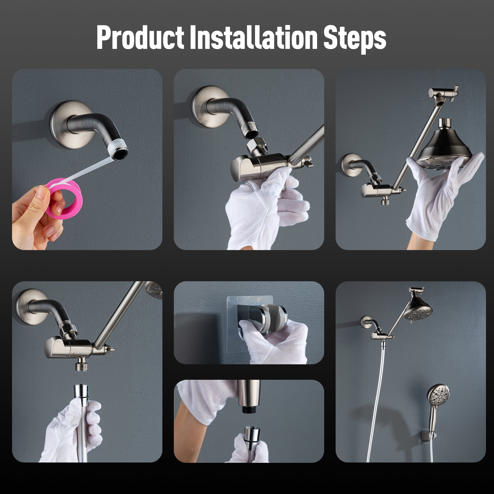 Joyrain Multi-angle adjustable showerhead& Handheld High-pressure 8 Spray Modes Shower Head, Rain Shower Combination with Straight Adjustable Extension Arm