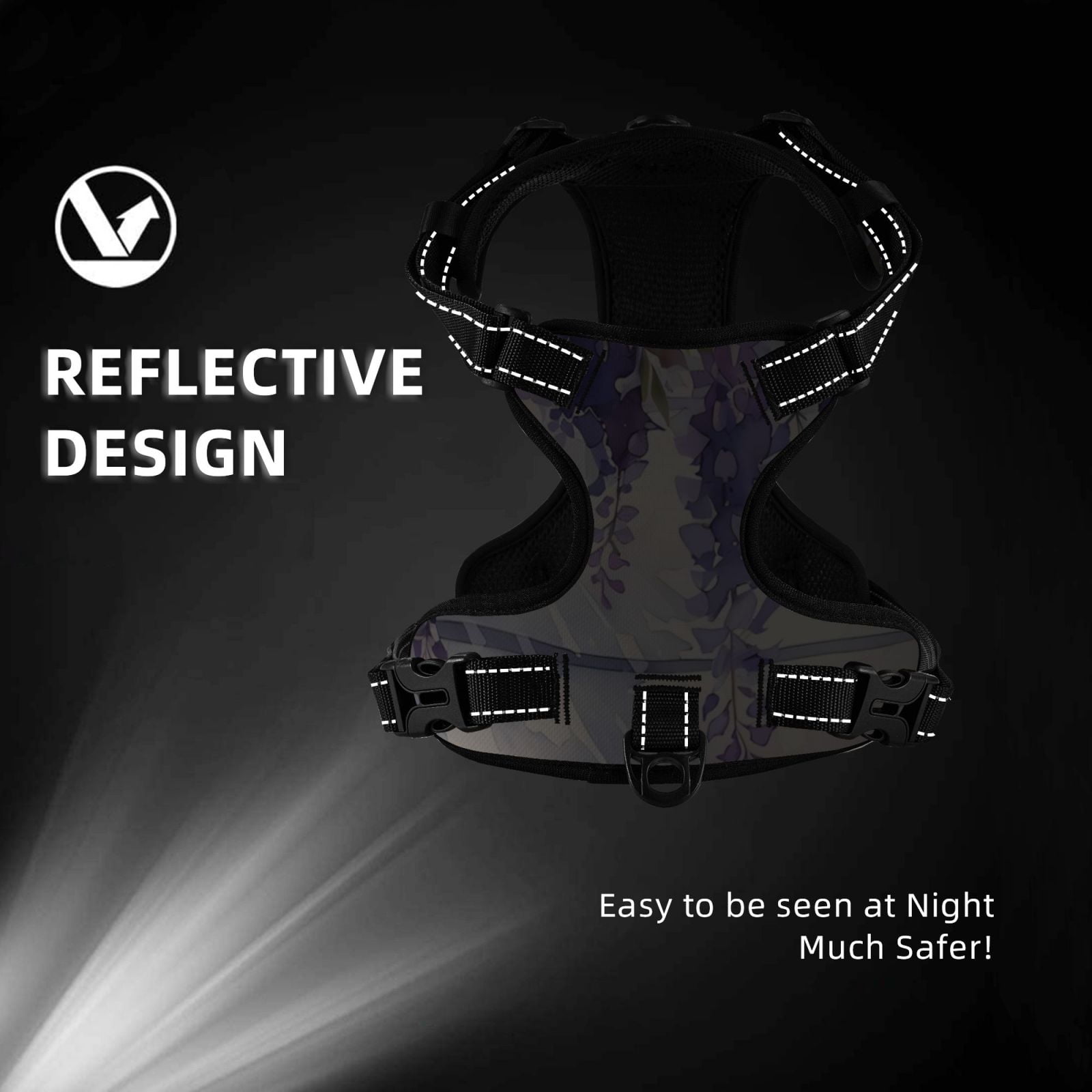 Kdxio Lavender Blooms Window Print No Pull Dog Harness Adjustable Reflective Oxford Easy Control Medium Large Dog Harness for Training and Everyday-Medium