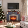 thumbnail image 4 of BOSHIRO 44 Inch Electric Fireplace with Mantel, Blue Wooden Surround with Gold Accents, 23" Red Brick Insert, Remote & Touch Control, Heats 400 Sq Ft, 4 of 8