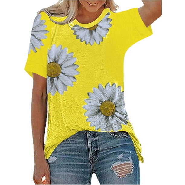 Lallc - Womens Floral Printed Short Sleeve T-Shirts Summer Casual Loose Tee Tops - Walmart.com