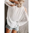 thumbnail image 3 of Blusas de encaje de crochet con cuello en V para mujer, camisas casuales holgadas con mangas abullonadas para otoño, blusas de gasa holgadas, 3 of 4