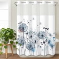 thumbnail image 3 of Blue Teal Dandelion No Hook Shower Curtain Waterproof, Bathroom Curtains with Snap in Liners and See Through Top Window, Dragonfly Modern Art Watercolor Hotel Style Bathtub Curtains Shower 72"Wx96"L, 3 of 8
