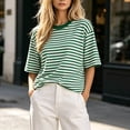 thumbnail image 2 of Noric Women Stripe Print T-Shirt Crew Neck Loose Fit Casual Soft Summer Fashion Basic Pullover Tops, 2 of 9