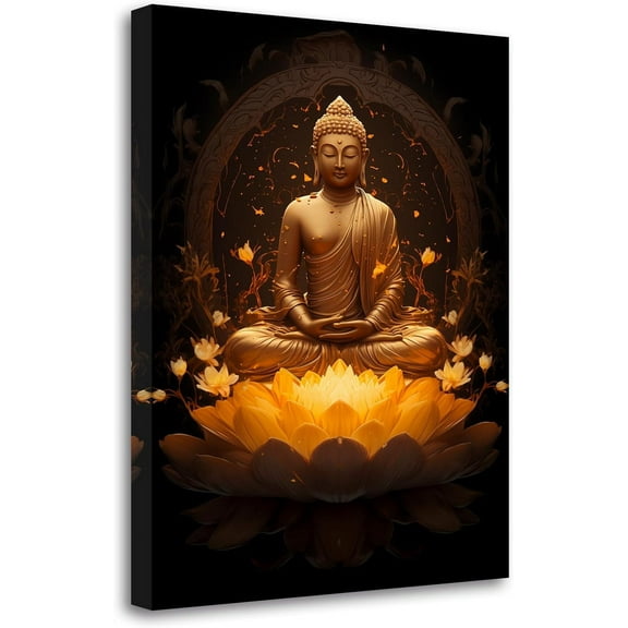 Gold Buddha Painting Zen Canvas Wall Art Buddha Statue Lotus Picture Spiritual Prints Spa Artwork for Yoga Meditation Buddhist Prayer Room(Picture-3, (12.00" x 18.00"))