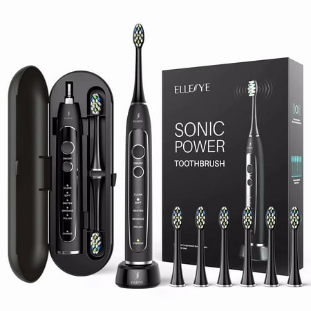 Electric Toothbrush, ELLESYE Rechargeable Toothbrush for Whiten Teeth with 40,000 VPM Motor 5 Modes 2 Smart Timers 15 Hours Charge with Charging Travel Case & 6 brush heads (Dentists (Best Electric Toothbrushes Recommended By Dentists)
