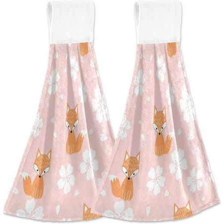 

Coolnut Hanging Hand Towels Cute Fox Cartoons and Sakura Flower Hand Dry Towels for Kitchen & Bathroom Hanging Towel Set with Hanging Loop Set of 2 12x17 inch