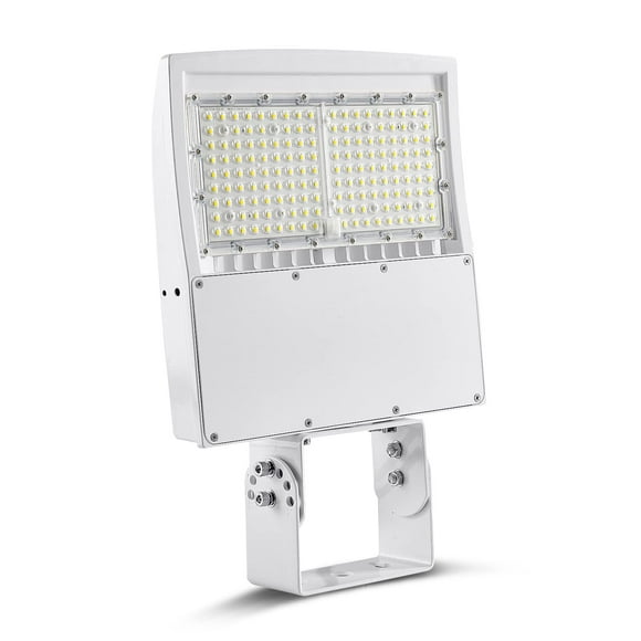 OSTEK 480V 150W White LED Parking Lot Lights - Surge Protection Built-in LED Shoebox Street Pole Lighting 21000LM Waterproof 1-10V Dimmable Outdoor Commercial Area Road Lighting 5000K DLC UL