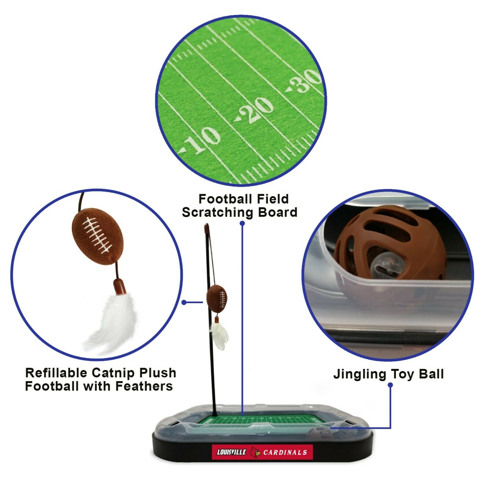NCAA Louisville Cardinals CAT Scratcher Toy with Catnip Plush & Feather Cat Toy 5-in-1 Kitty Toy