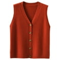 thumbnail image 4 of UJNDER Women's Casual Sleeveless Knitted V Neck Button Ribbed Sweater Red XL, 4 of 7