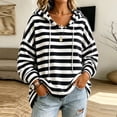 thumbnail image 5 of Raeneomay Women's Striped Hoodie - Drawstring Long Sleeve Pullover Top, 5 of 6