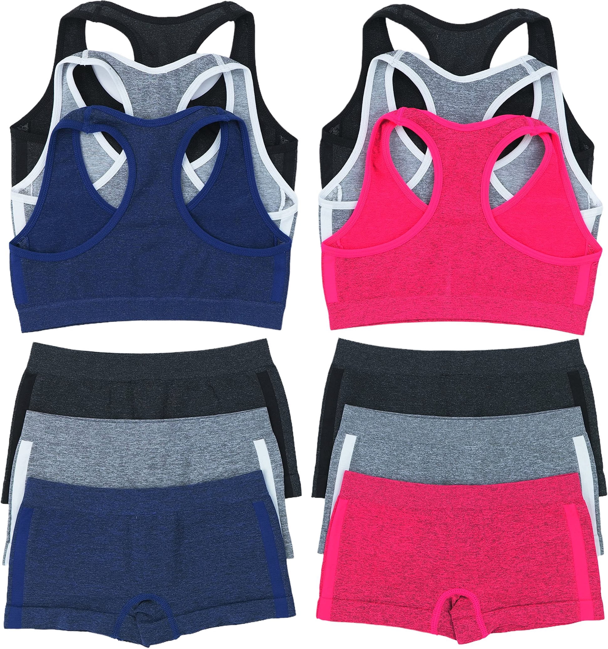 ToBeInStyle Girl's Pack of 6 Racerback Training Bra Tops & Matching Boyshort Bottoms - Heathered - Small