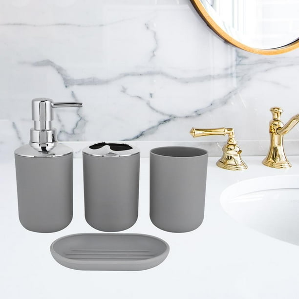 Accesorios de baño perfecl 4 Uds dispensador de jabón jabonera portacepillos taza de cepillos gris