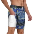 thumbnail image 3 of Goofa The Starry Night Printed Men's Swim Trunks Board Shorts Quick Dry Mens Swimming Trunks with Compression Liner,Breathable Fit Hawaii Beach Shorts-XX-Large, 3 of 9