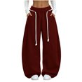 thumbnail image 3 of Women's Wide Leg Sweatpants, Curved Leg Pants with Elastic Waist, Drawstring & Side Pockets, Running Hiking Casual Wear | VerBelle,Wine M, 3 of 9