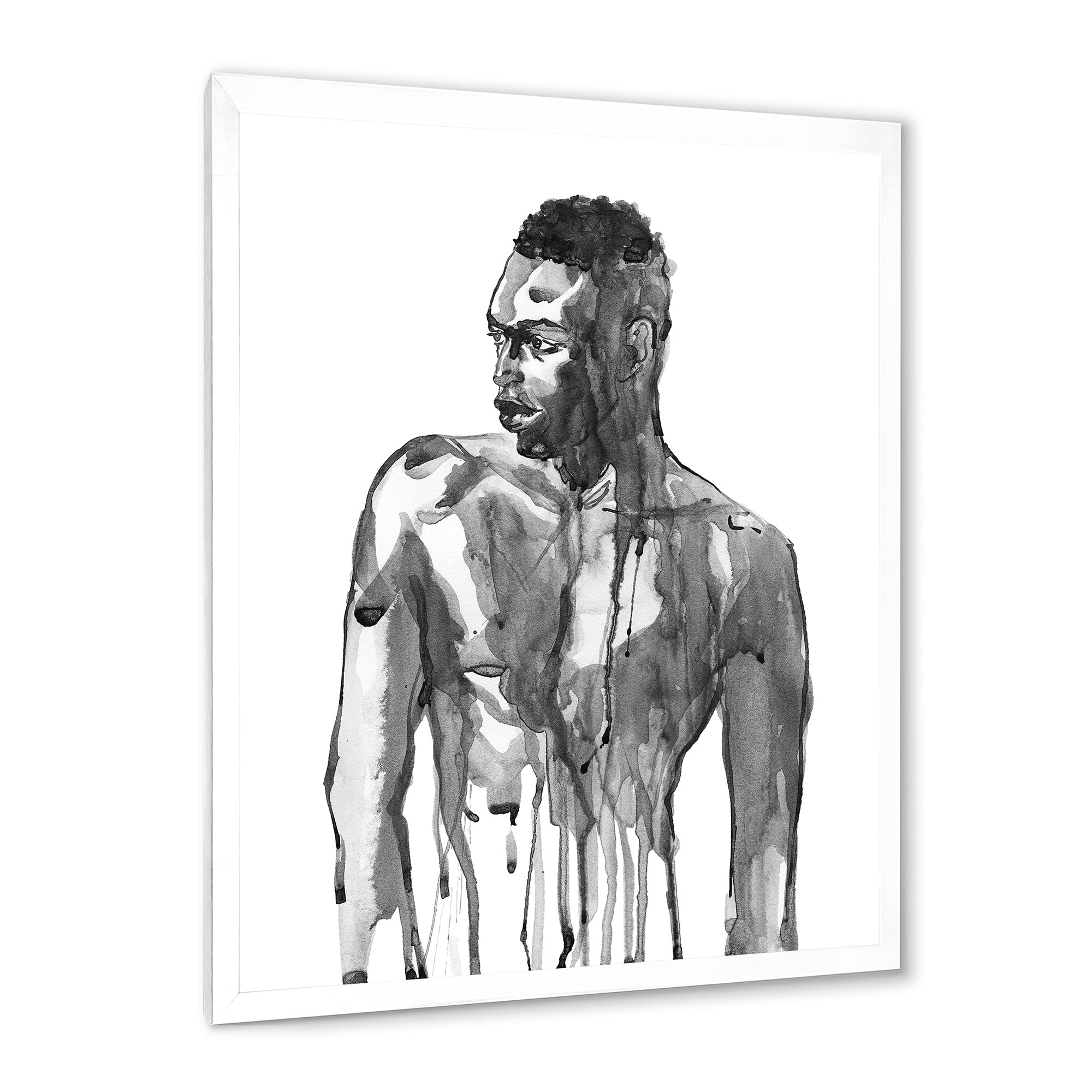 Designart 'Portrait of Handsome African Man On White I' Modern Framed Art Print