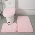 thumbnail image 2 of 3pc Bathroom Set Rug Mat Toilet Lid Cover Plain Solid Color Bathmats Rugs Kit Non-Slip Fluffy Home Carpets For Bathroom, 2 of 9