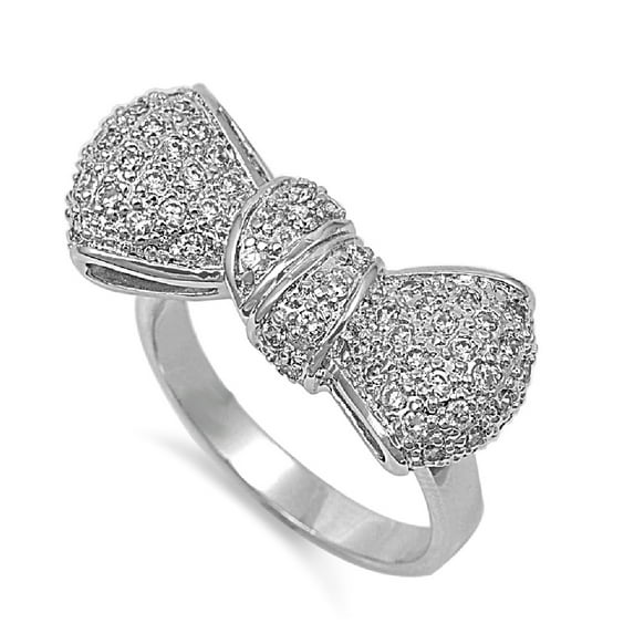 Ribbon Pave Cubic Zirconia Ring Sterling Silver 925 Size 8