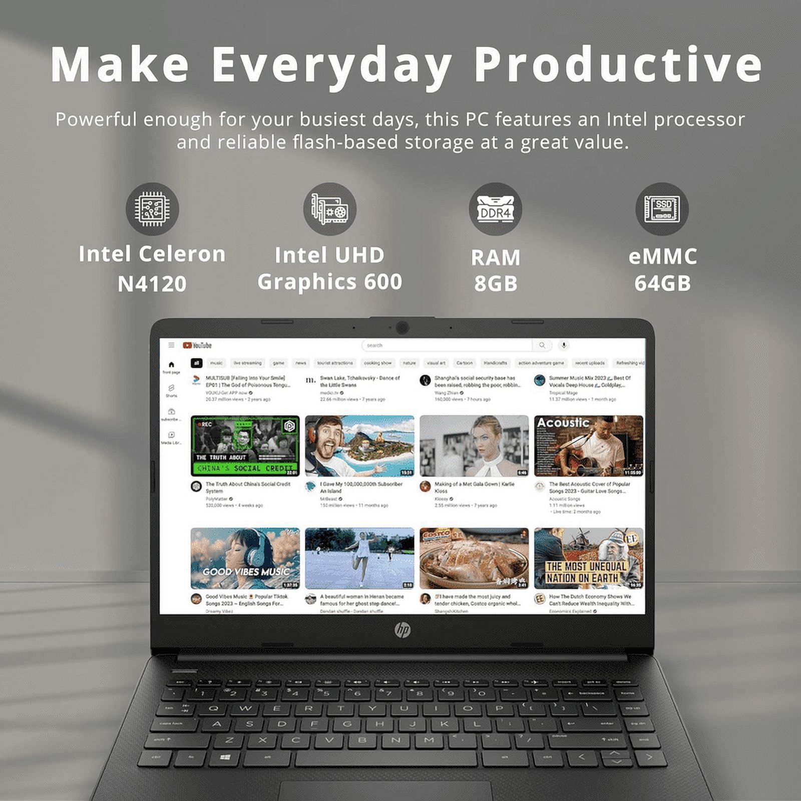 HP Newest 14" HD Laptop Light-Weight, Intel Quad-Core N4120, 8GB RAM, 192GB Storage(64GB eMMC+128GB SD Card), 1 Year Office 365, WiFi, Bluetooth 5, USB Type-A&C, Webcam, Win11, Laptops Computers