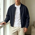 thumbnail image 6 of MXALUOB Men's Bomber Jacket Lightweight Full Zip Ribbed Baseball Collar Trendy Outerwear Solid Flight Windbreaker Casual Zip Jacket, 6 of 6