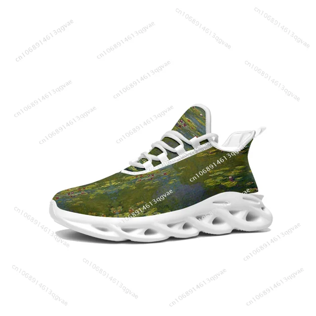 Zapatillas deportivas planas Mt Water Lilies para hombre y mujer, de alta calidad, personalizables, con cordones y malla.