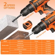 BIHOO 12V Cordless Power Drill Set, Electric Power Driver Kit, with Battery and Charger, 2Variable Speed for Home DIY, with Drills Bits Set, Black and Orang