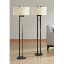 Franklin Iron Works Roscoe Modern 62" Tall Standing Floor Lamps Set of 2 Lights Twin Pole Pull Chain Brown Roman Bronze Finish