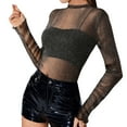 thumbnail image 5 of ZXSXSY Glitter Star Sheer Mesh Top for Women Short Long Sleeve Sexy Shirt See Through Clubwear Sparkly Tee Slim Blouse, 5 of 7