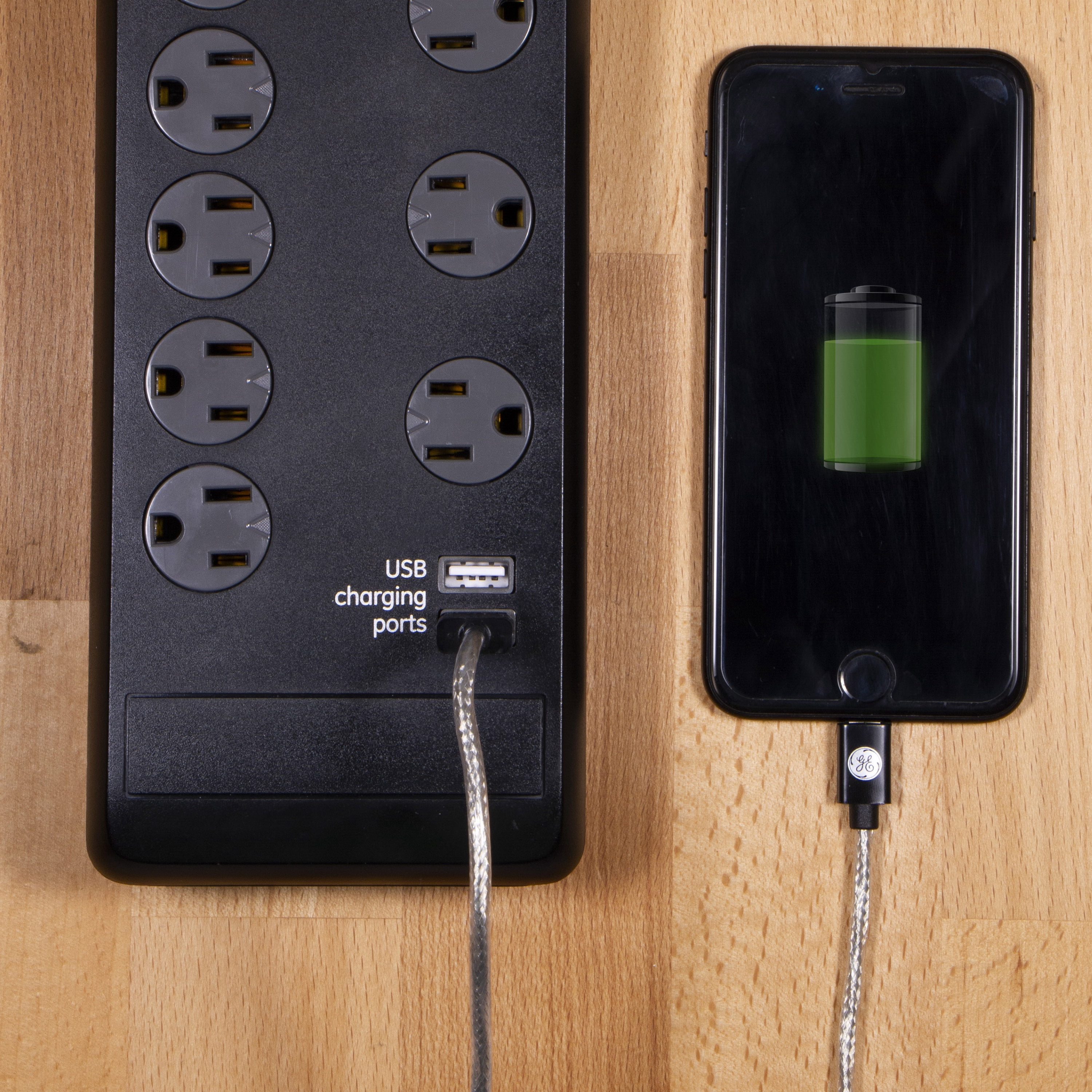 GE 10-Grounded Outlet, 2 USB Premium Surge Protector, 6 ft Cord